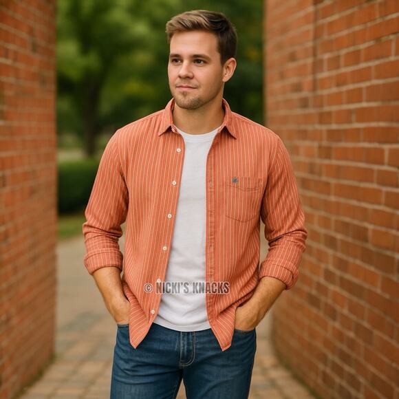 Aeropostale Orange White Striped Button Down Shirt Casual Preppy Size L - Picture 1 of 7